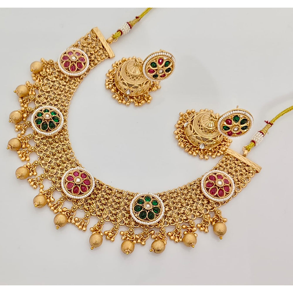 Rajwadi Collection Premium Pota Stone And Pearl Ethnic Necklace Set
