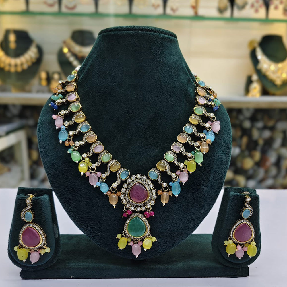 Rajwadi Collection Premium Pota And Austrain Pearl Ethnic Necklace Set