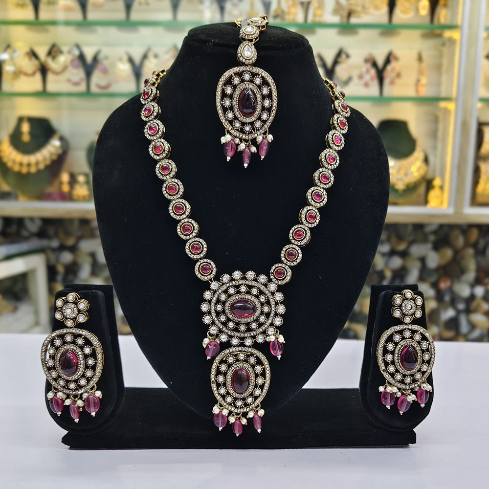 Rajwadi Collection Premium Pota And Austrain Pearl Ethnic Necklace Set
