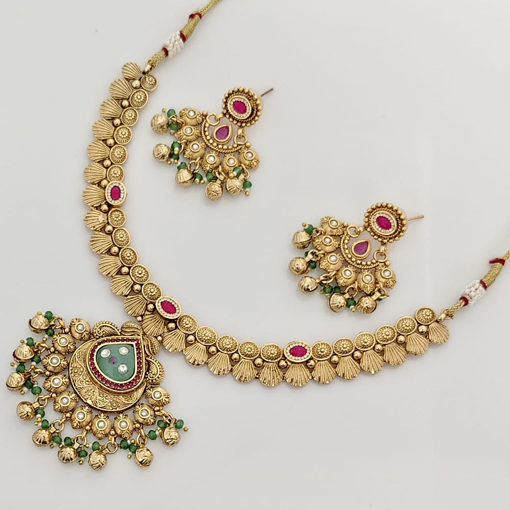 Rajwadi Collection Premium Pota Stone And Pearl Ethnic Necklace Set