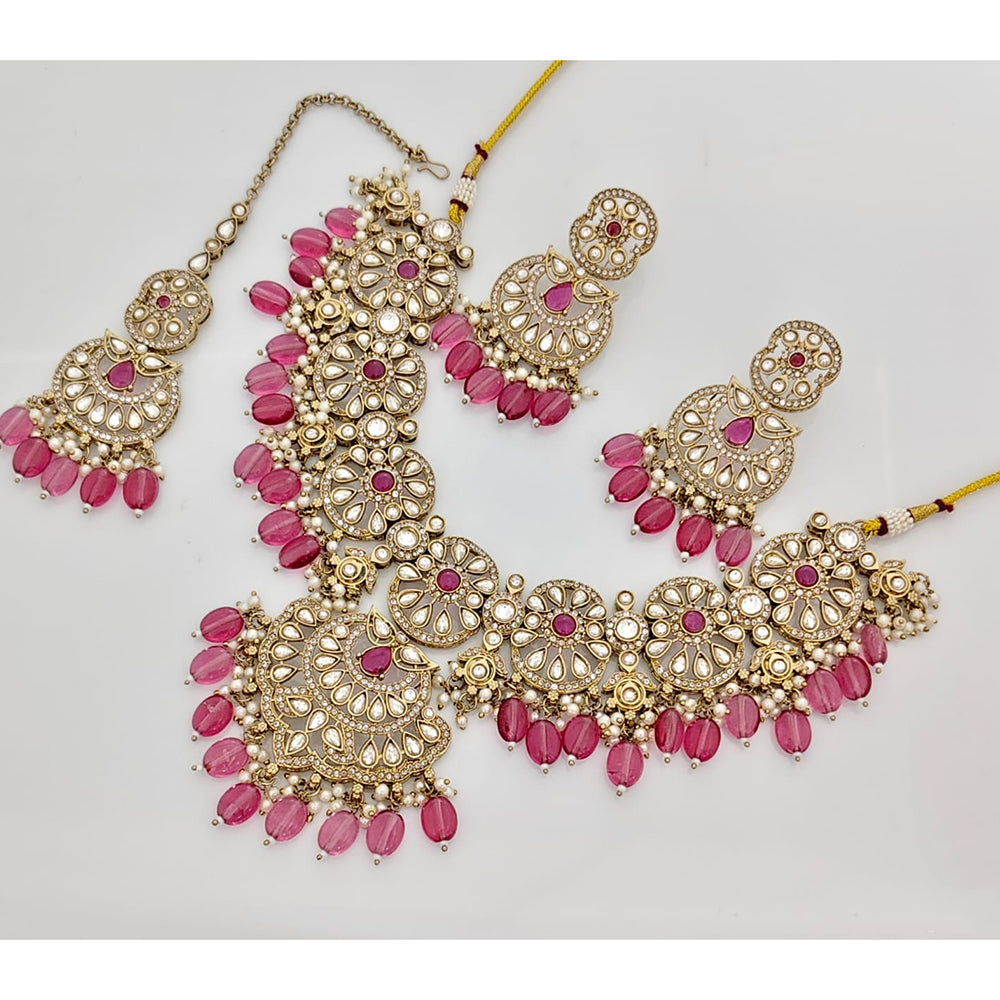 Rajwadi Collection Sparkling Crystal Stone Beads And Pearl Necklace Set