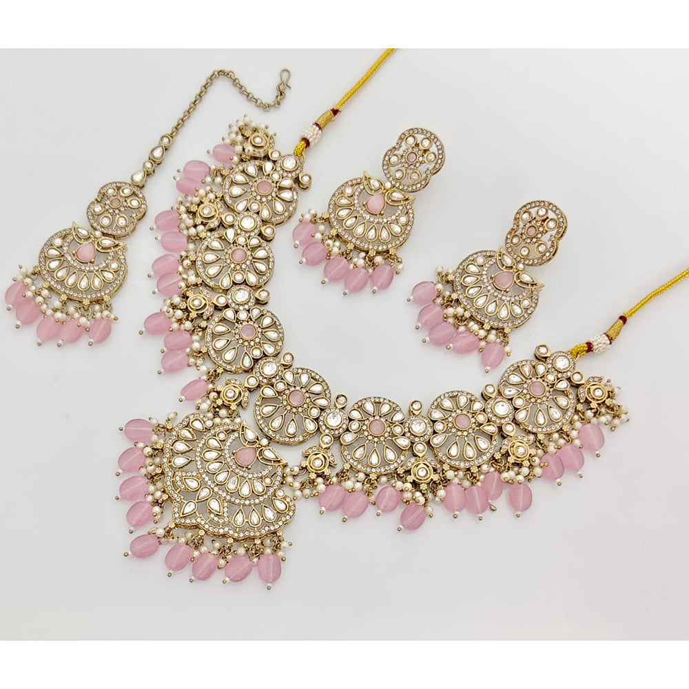 Rajwadi Collection Sparkling Crystal Stone Beads And Pearl Necklace Set