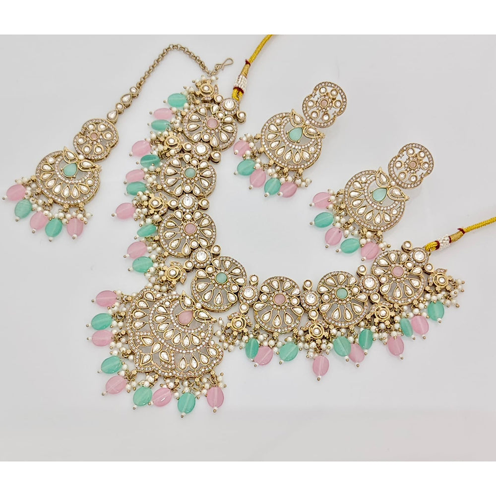 Rajwadi Collection Sparkling Crystal Stone Beads And Pearl Necklace Set