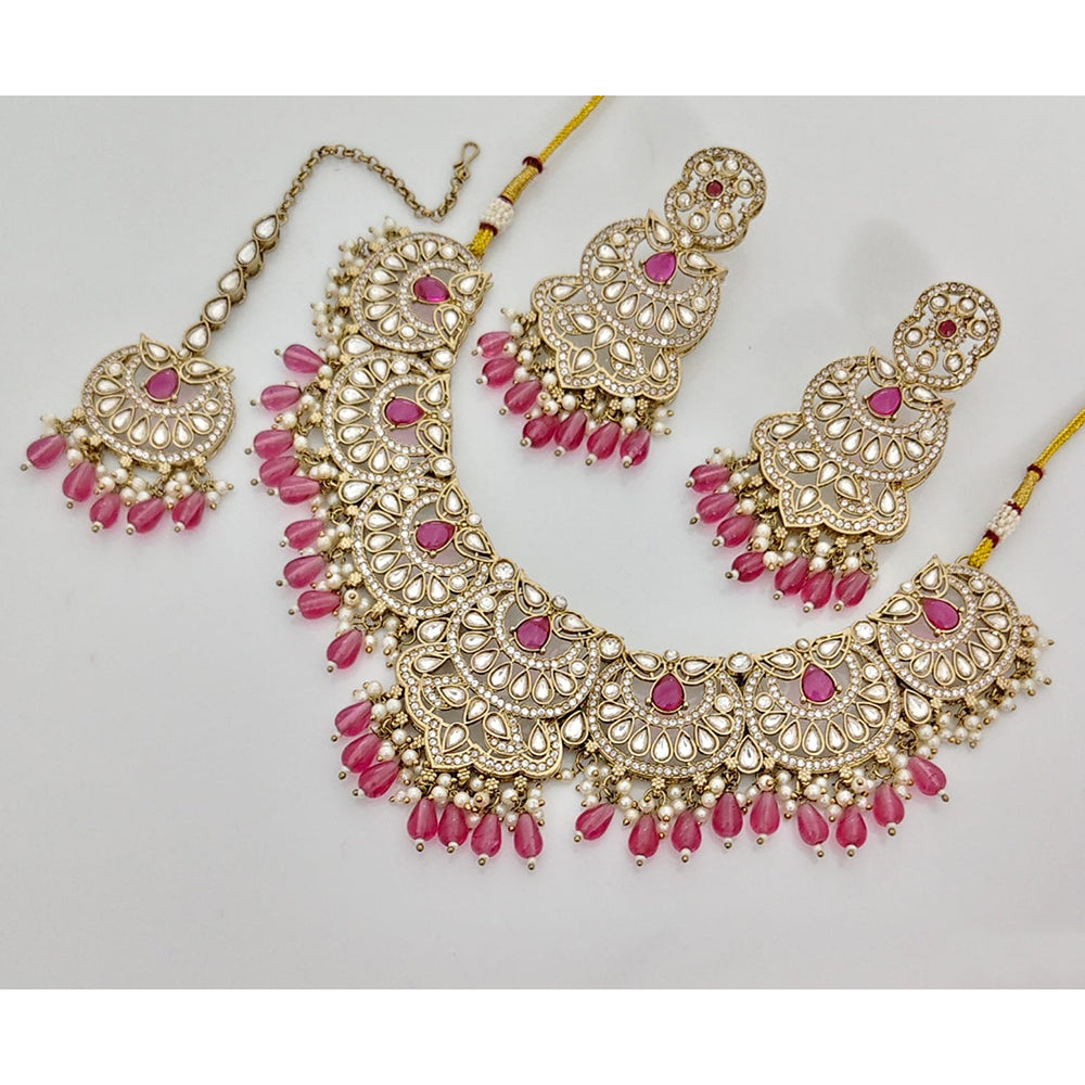 Rajwadi Collection Sparkling Crystal Stone Beads And Pearl Necklace Set