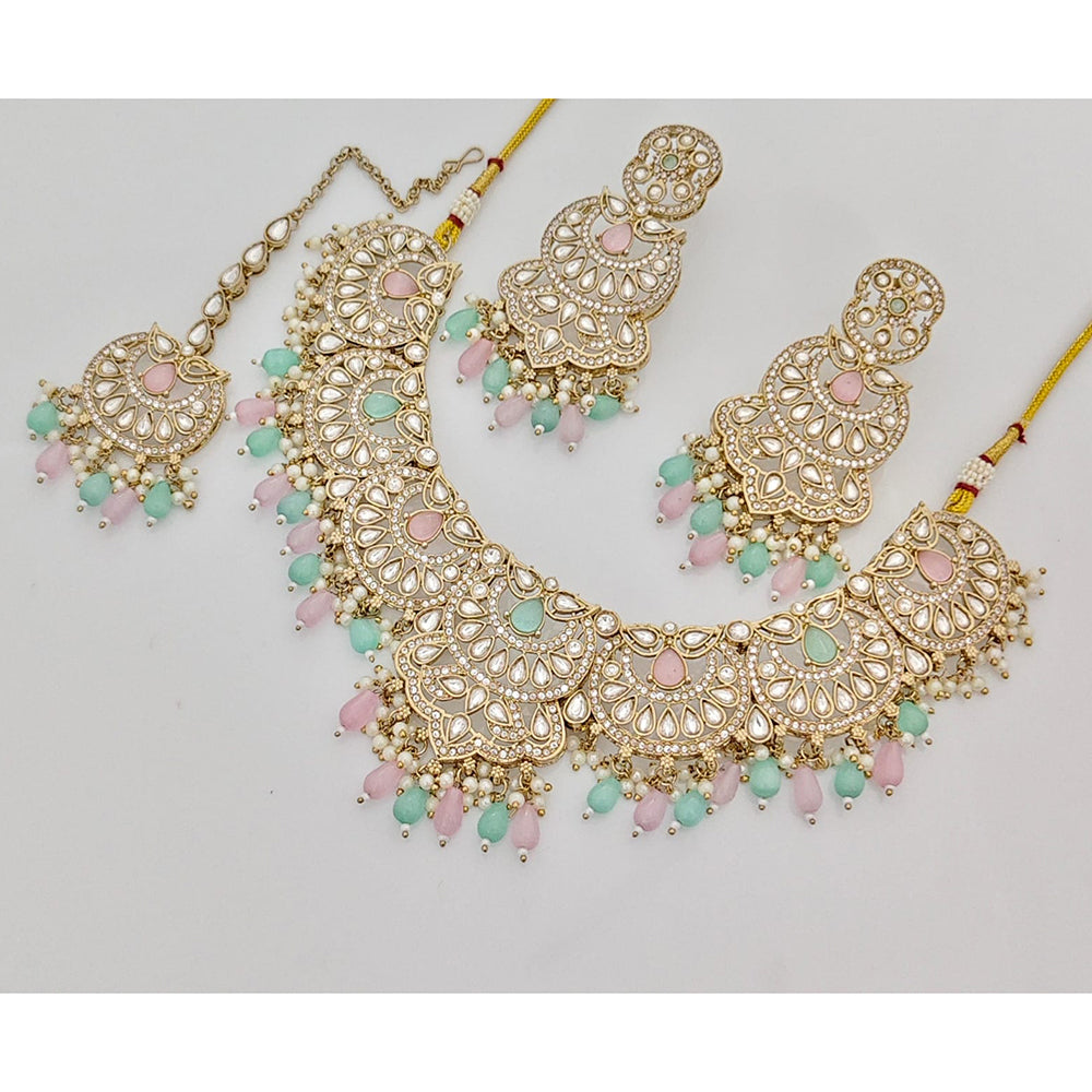 Rajwadi Collection Sparkling Crystal Stone Beads And Pearl Necklace Set
