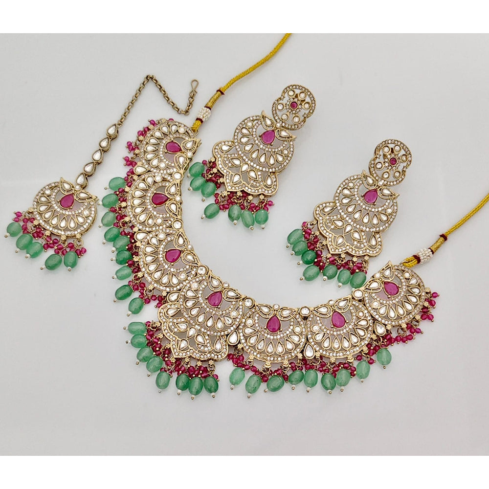 Rajwadi Collection Sparkling Crystal Stone Beads And Pearl Necklace Set