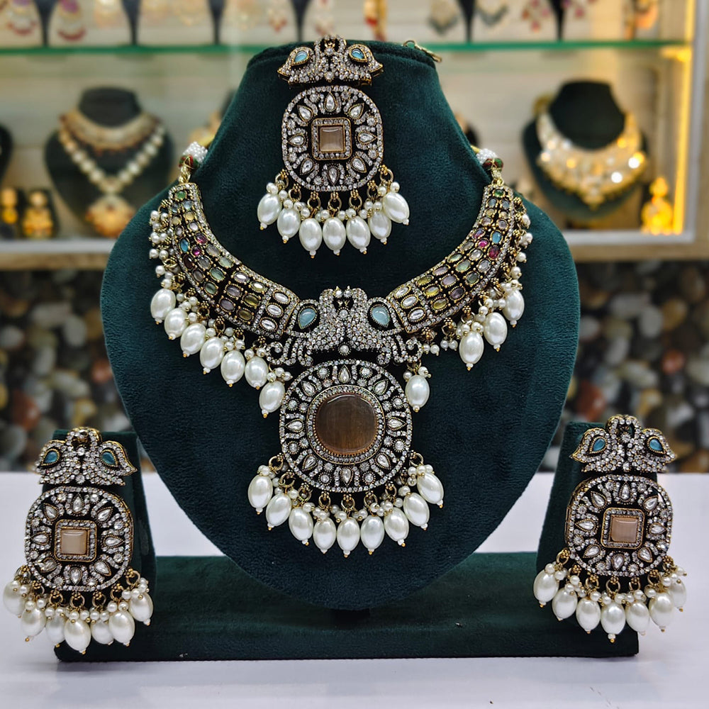 Rajwadi Collection Premium Pota And Austrain Pearl Ethnic Necklace Set