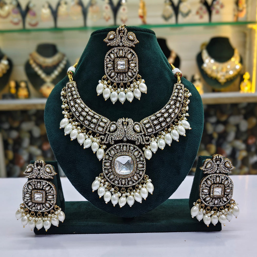 Rajwadi Collection Premium Pota And Austrain Pearl Ethnic Necklace Set