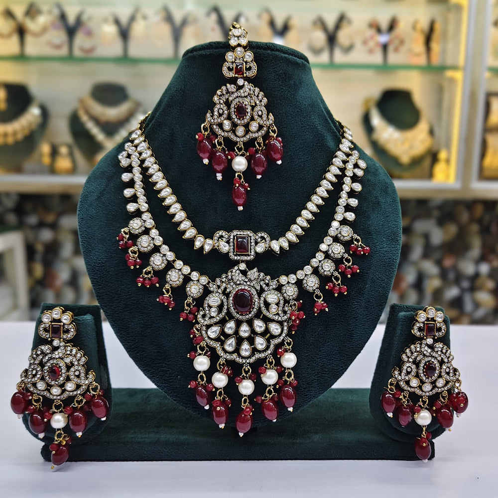 Rajwadi Collection Premium Pota And Austrain Pearl Ethnic Necklace Set
