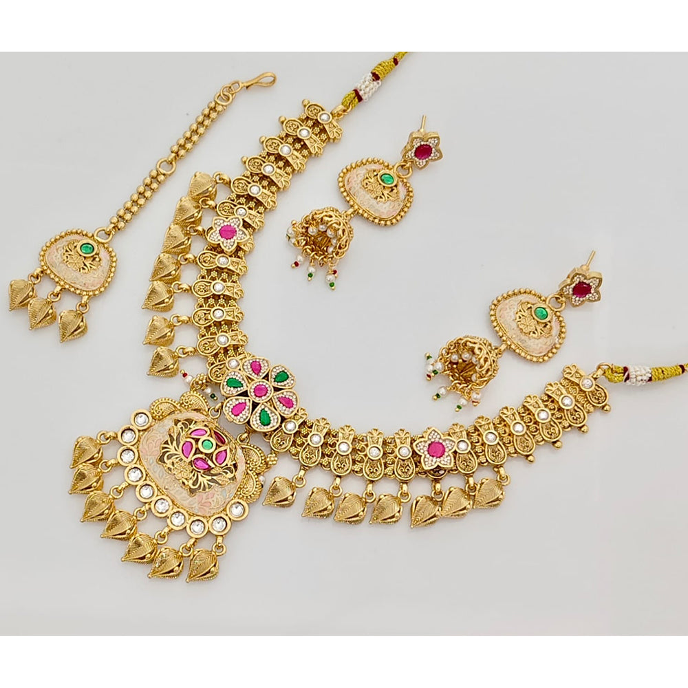 Rajwadi Collection Premium Pota Stone And Meenakari Ethnic Necklace Set