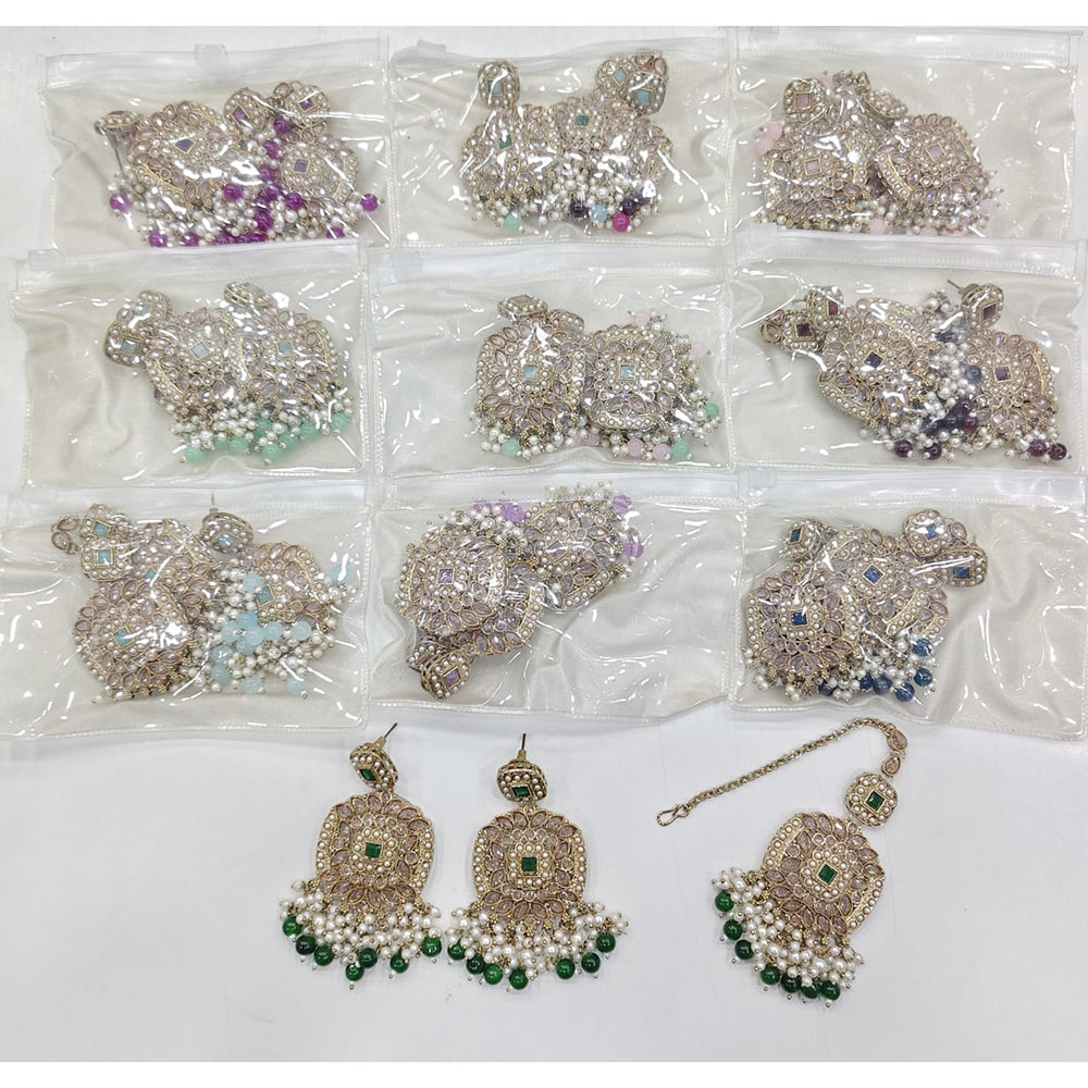 Rajwadi Collection Premium Shine Crystal And Pearl Dangler Earrings With Maangtikka