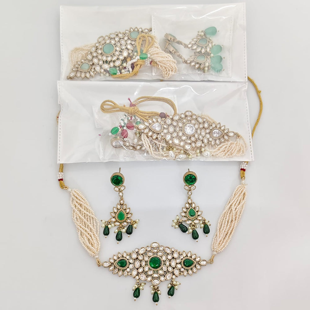 Rajwadi Collection Royal Polki Kundan Stone And Beads Designer Choker Necklace Set