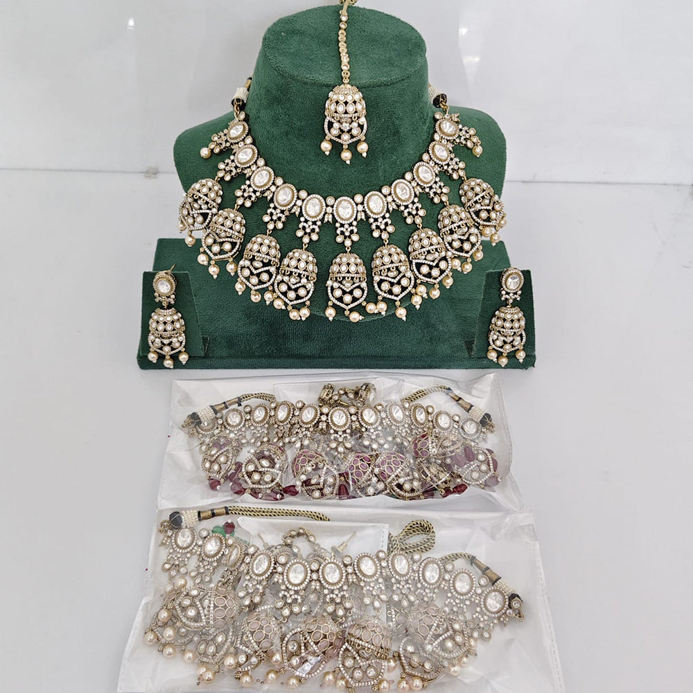 Rajwadi Collection Elegant Polki Kundan Stone And Beads Statement Necklace Set