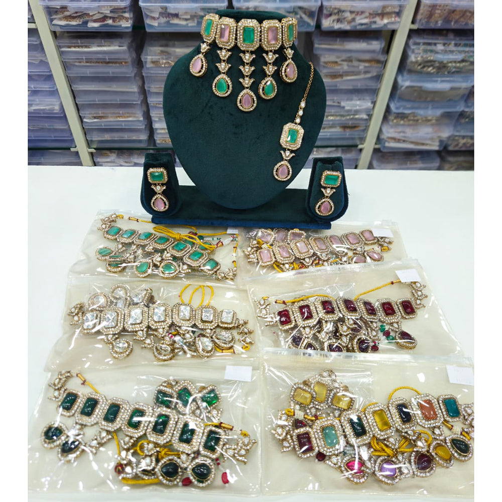 Rajwadi Collection Pota Stone And Austrian Stone Choker Designer Necklace Set