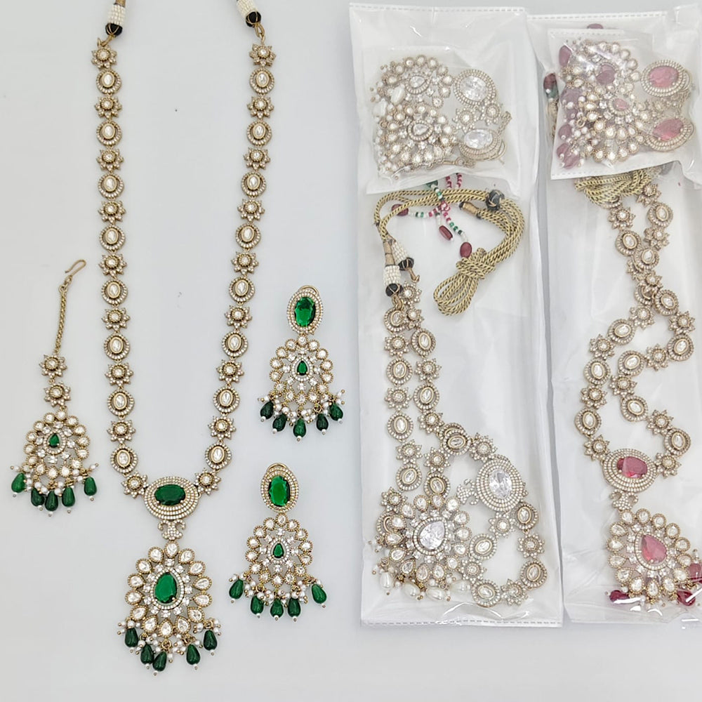 Rajwadi Collection Grand American Diamond And Beads Royal Long Necklace Set