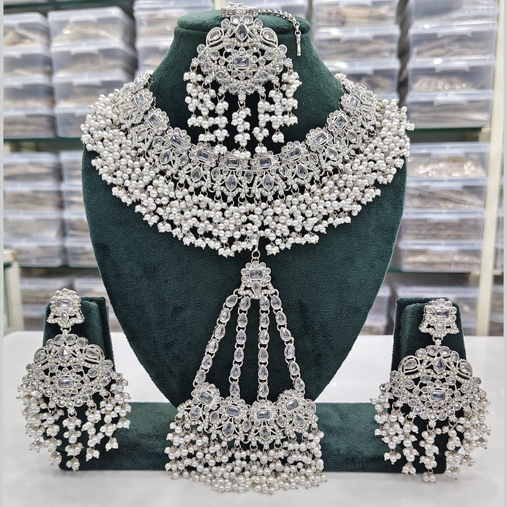 Rajwadi Collection Traditional Crystal Stone And Pearl Necklace Set