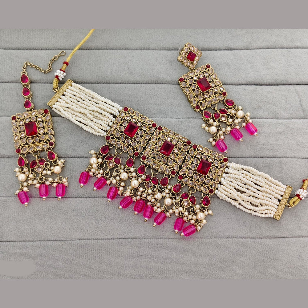 Rajwadi Collection Heritage Polki Kundan Stone And Pearl Choker Necklace Set