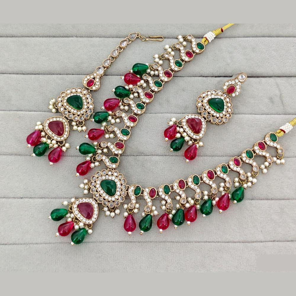 Rajwadi Collection Traditional Crystal Stone And Pearl Necklace Set