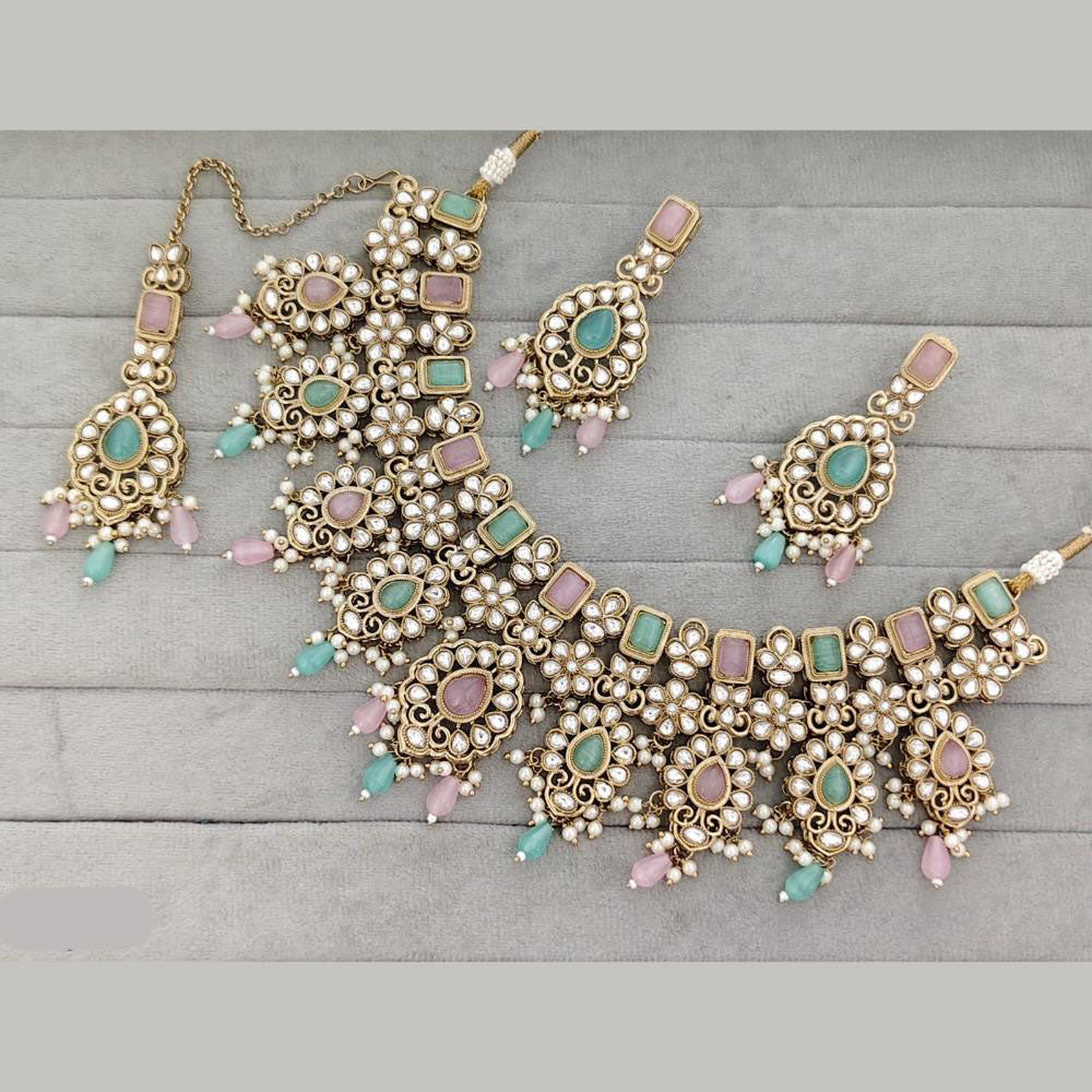 Rajwadi Collection Designer Pota Stone Pearl And Beads Necklace Set
