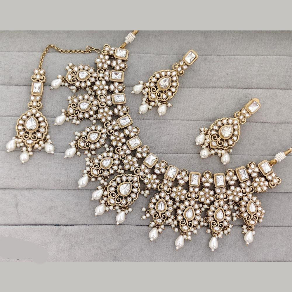 Rajwadi Collection Designer Pota Stone Pearl And Beads Necklace Set