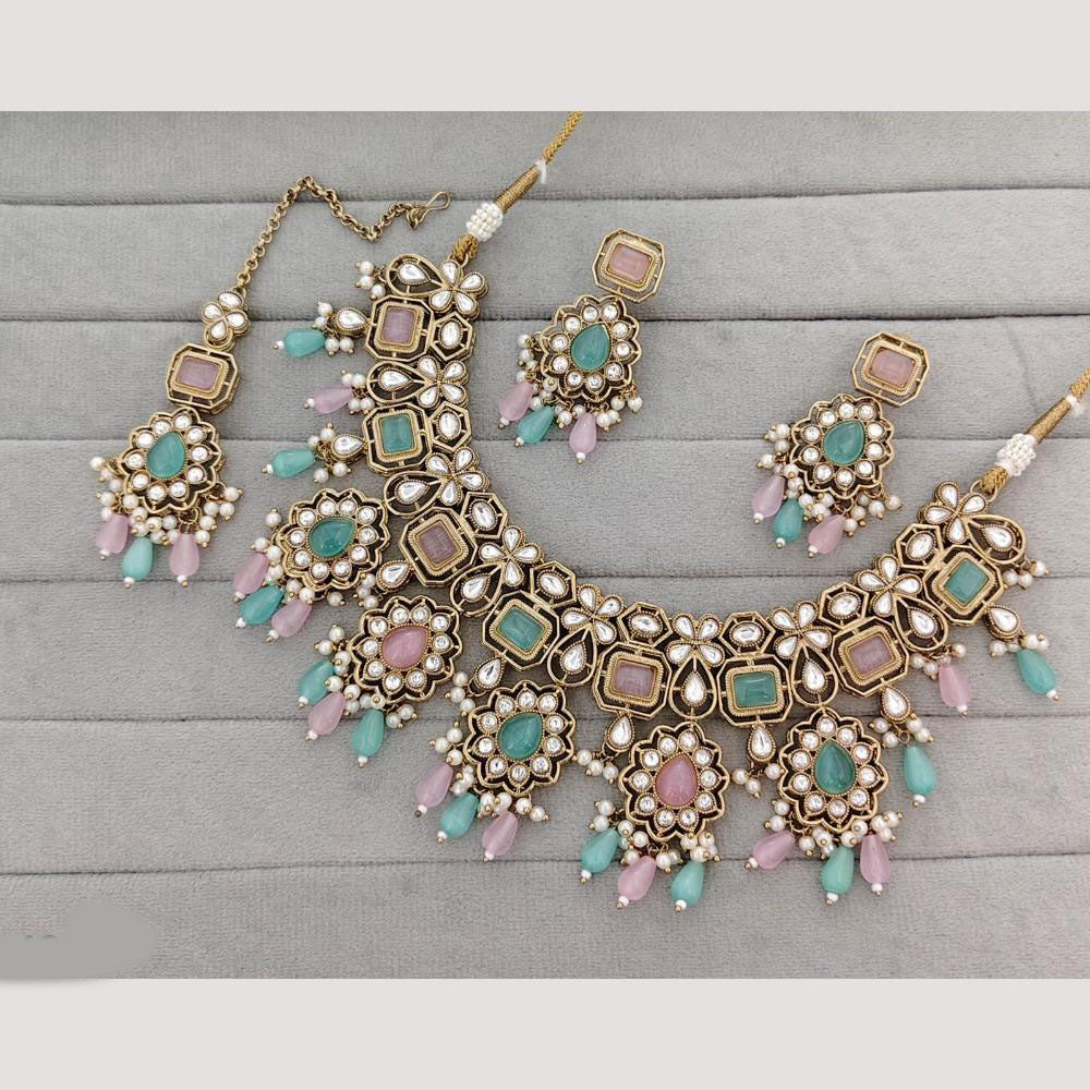 Rajwadi Collection Designer Pota Stone Pearl And Beads Necklace Set