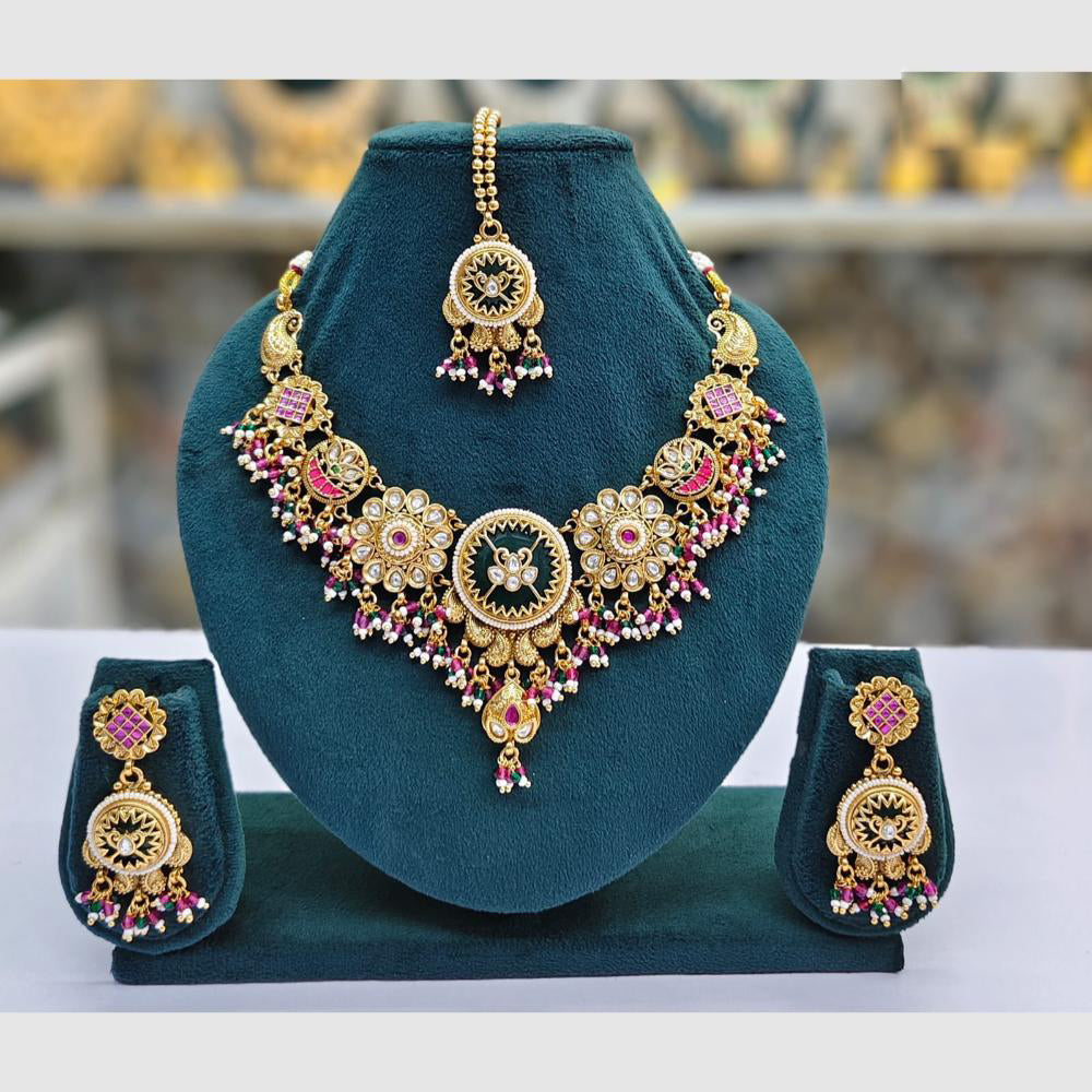 Rajwadi Collection Designer Pota Stone Pearl And Beads Necklace Set