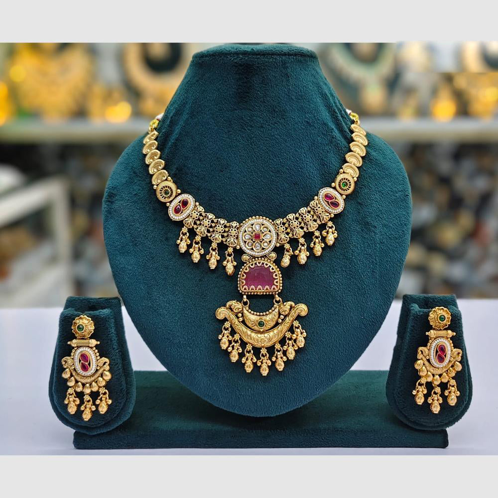 Rajwadi Collection Designer Pota Stone Pearl And Beads Necklace Set