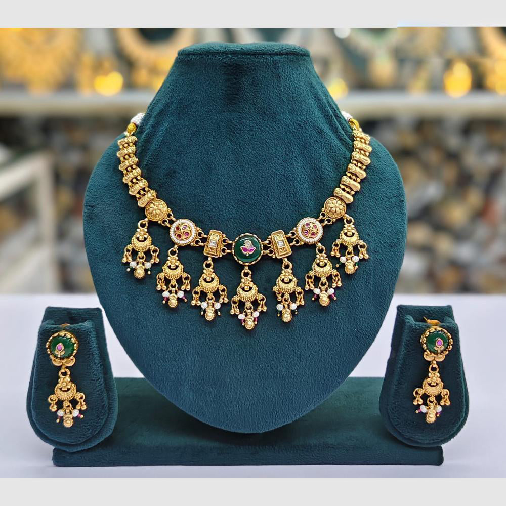 Rajwadi Collection Designer Pota Stone Pearl And Beads Necklace Set