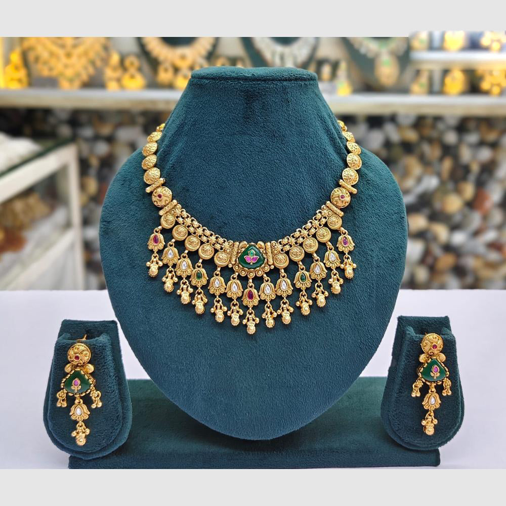 Rajwadi Collection Designer Pota Stone Pearl And Beads Necklace Set