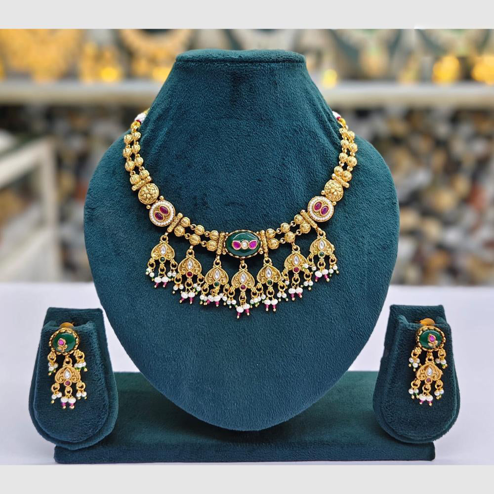 Rajwadi Collection Designer Pota Stone Pearl And Beads Necklace Set
