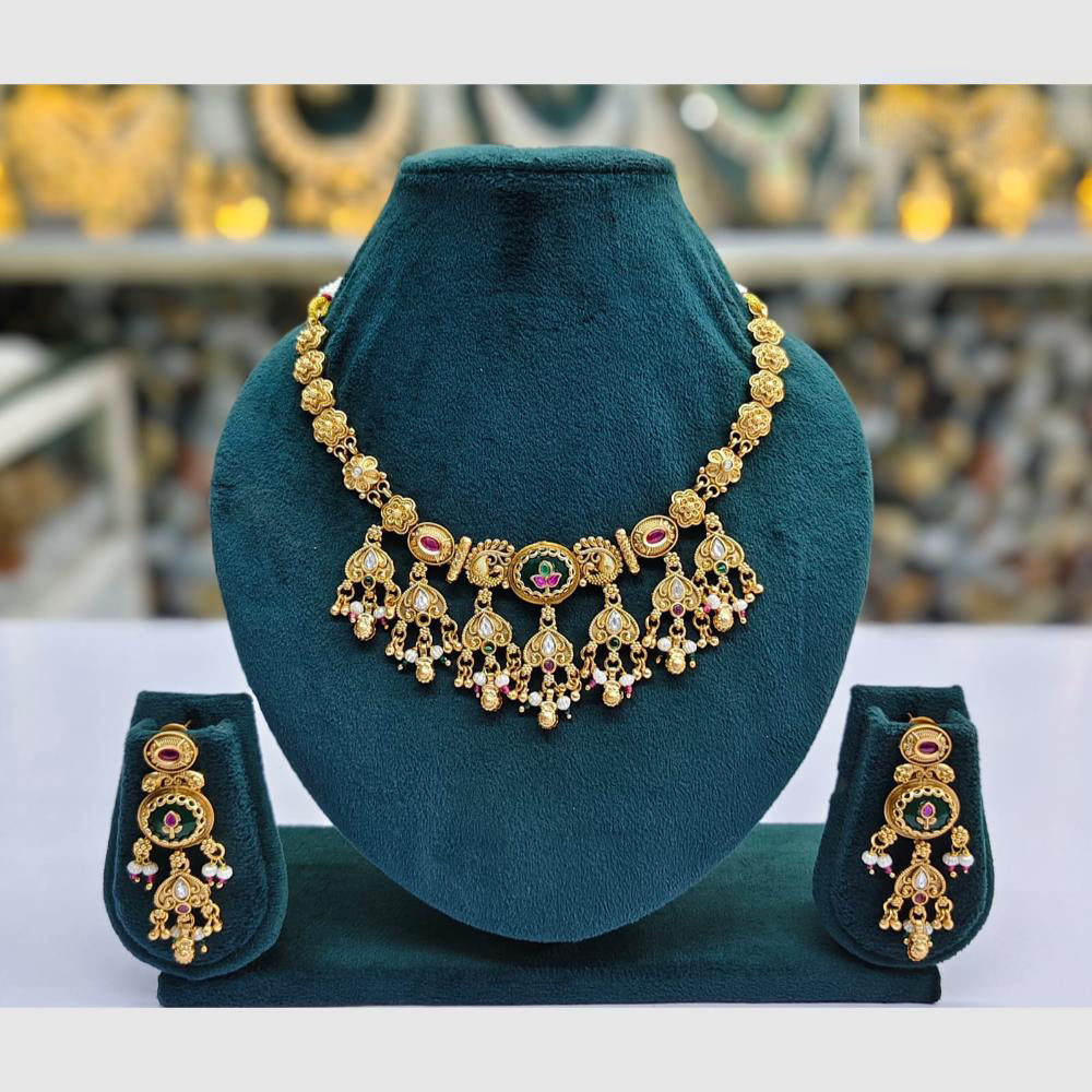 Rajwadi Collection Designer Pota Stone Pearl And Beads Necklace Set