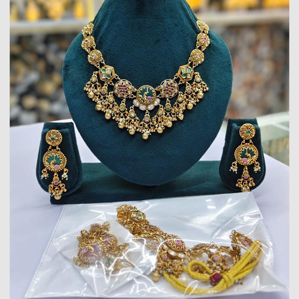 Rajwadi Collection Designer Pota Stone Pearl And Beads Necklace Set