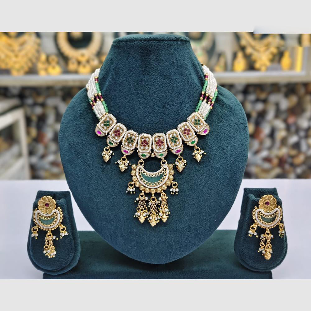 Rajwadi Collection Designer Pota Stone Pearl And Beads Necklace Set