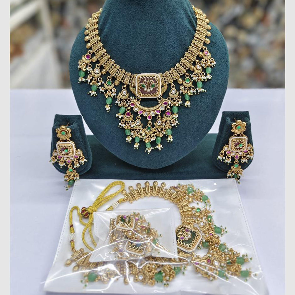 Rajwadi Collection Designer Pota Stone Pearl And Beads Necklace Set