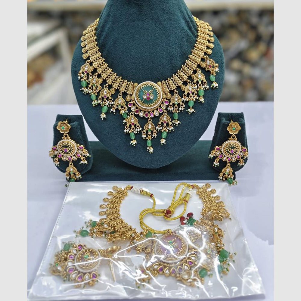 Rajwadi Collection Designer Pota Stone Pearl And Beads Necklace Set