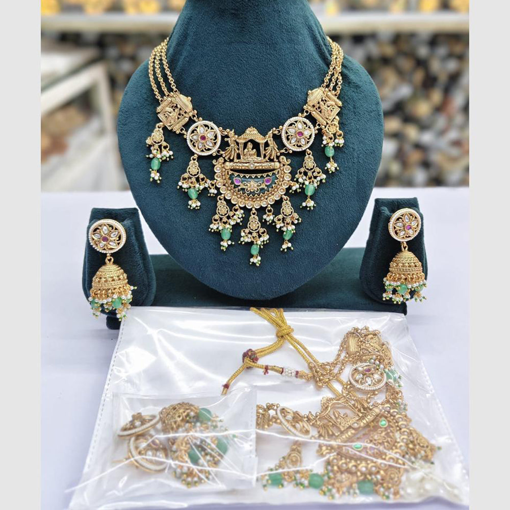 Rajwadi Collection Designer Pota Stone Pearl And Beads Necklace Set