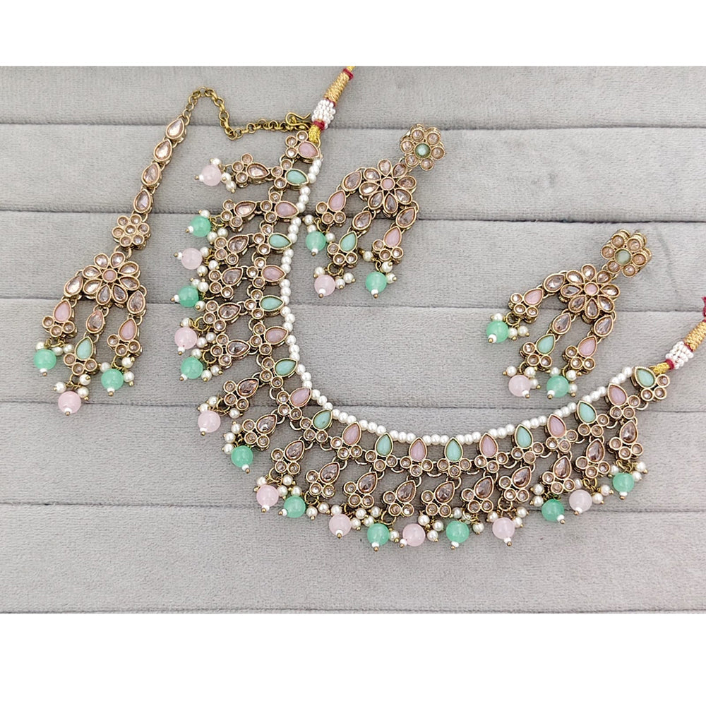 Rajwadi Collection Designer Pota Stone Pearl And Beads Necklace Set
