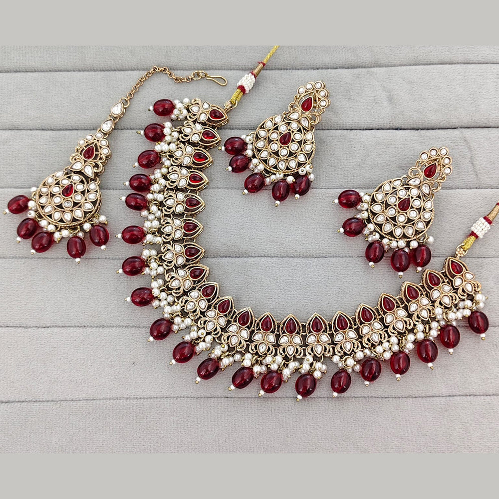Rajwadi Collection Royal Kundan Pota Stone Pearl And Beads Necklace Set