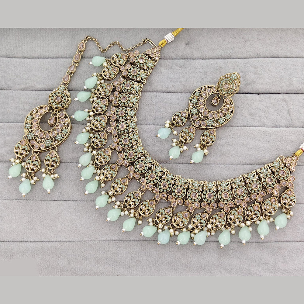 Rajwadi Collection Grand Crystal Stone Pearl And Beads Festive Necklace Set