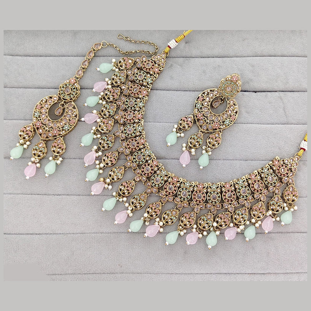 Rajwadi Collection Grand Crystal Stone Pearl And Beads Festive Necklace Set