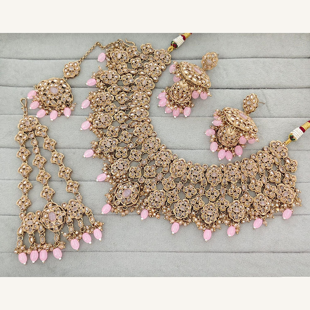 Rajwadi Collection Grand Crystal Stone And Pearl Necklace Set