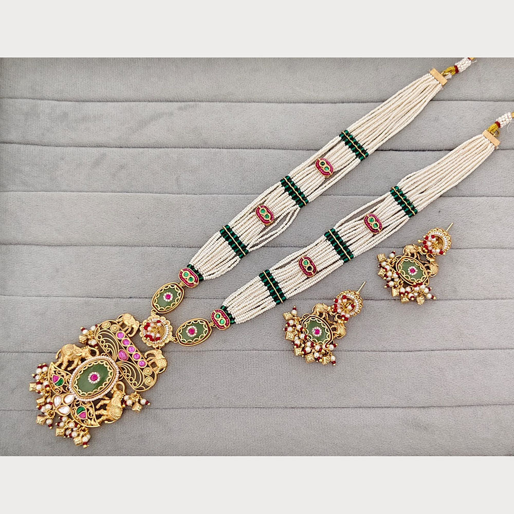 Rajwadi Collection Royal Pota Stone And Pearl Statement Long Necklace Set