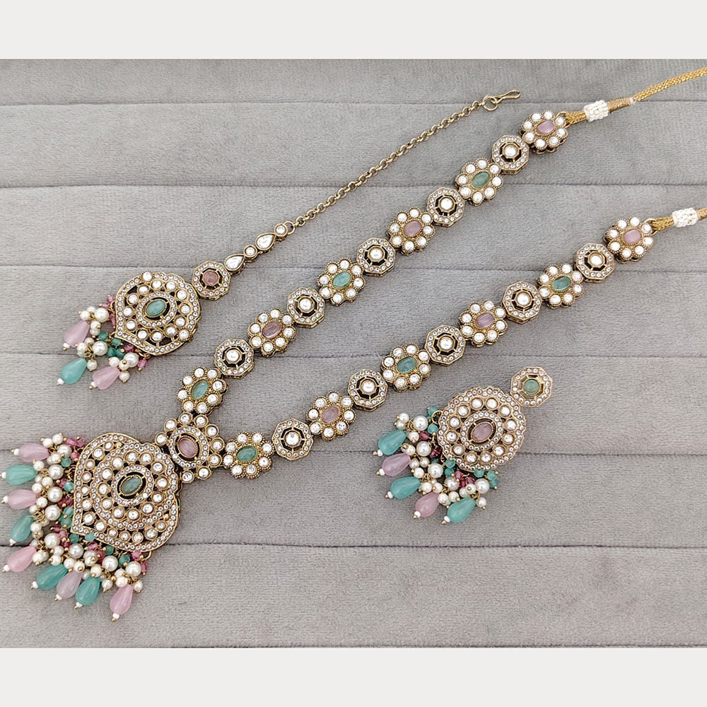 Rajwadi Collection Designer Pota Stone And Beads Long Necklace Set