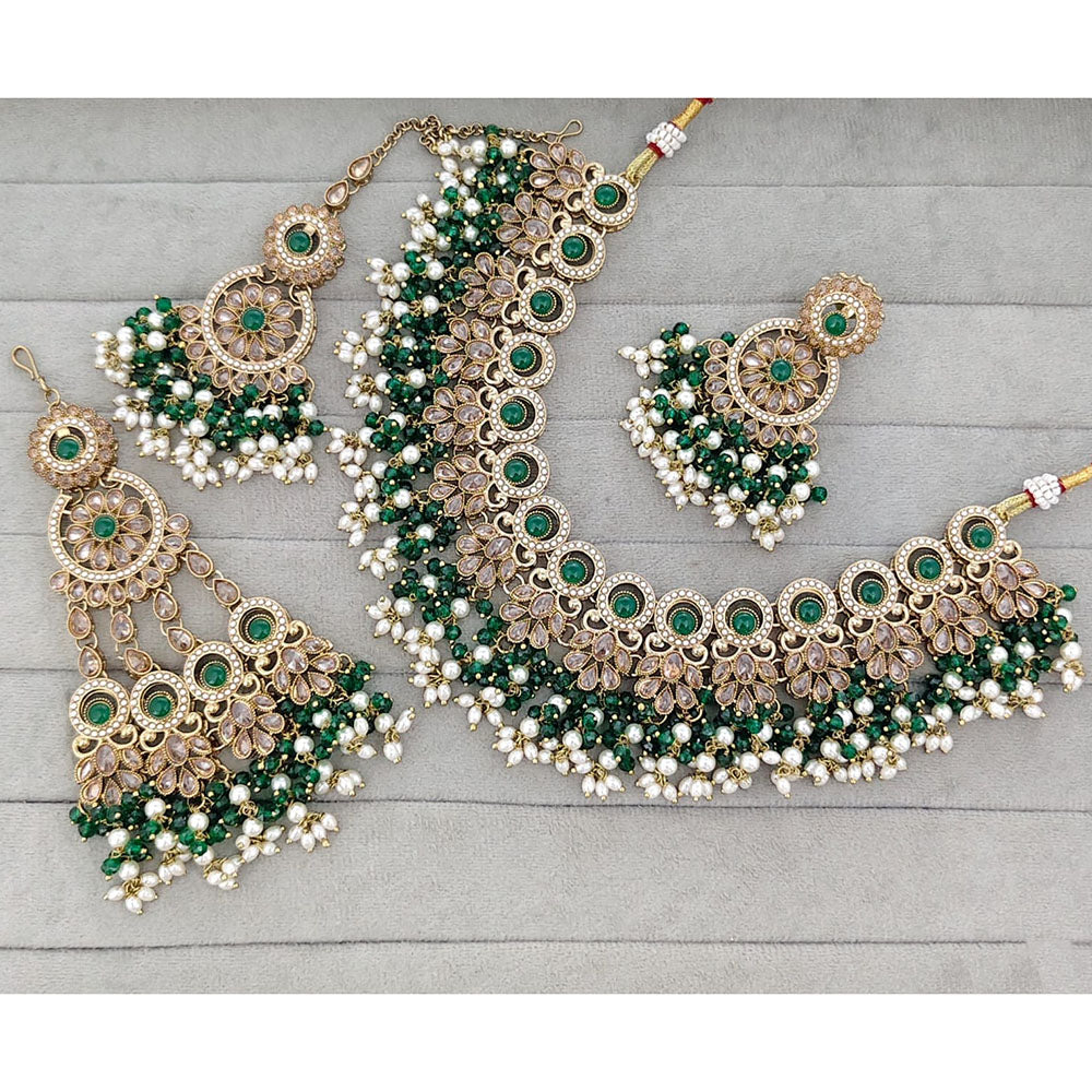 Rajwadi Collection Glam Crystal Stone And Pearl Traditional Necklace Set