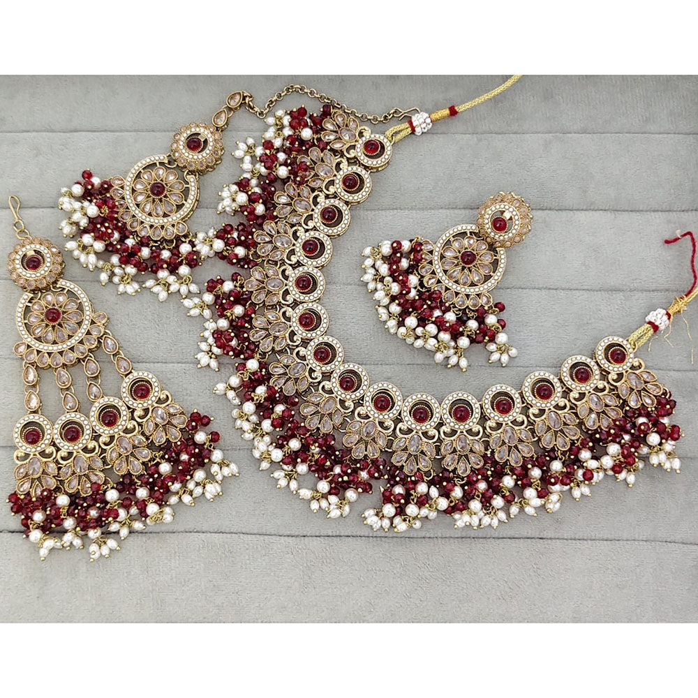 Rajwadi Collection Glam Crystal Stone And Pearl Traditional Necklace Set