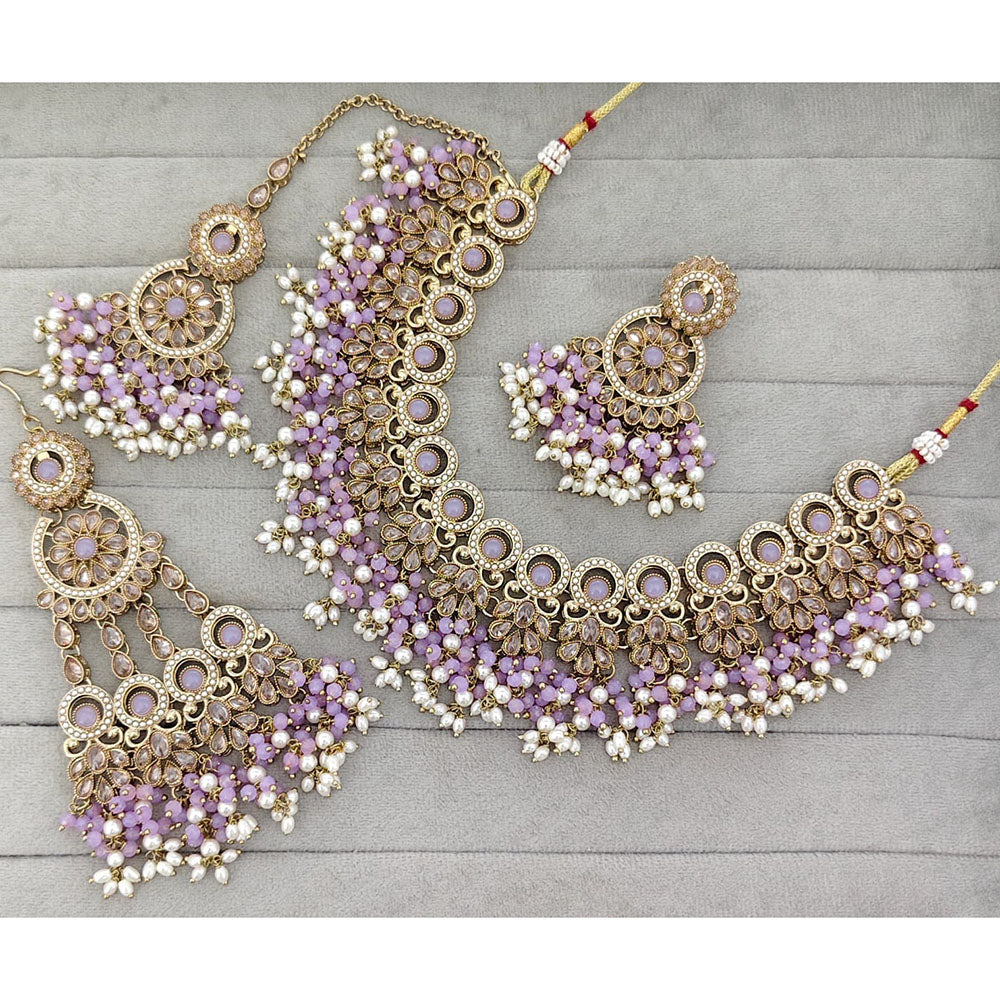 Rajwadi Collection Glam Crystal Stone And Pearl Traditional Necklace Set