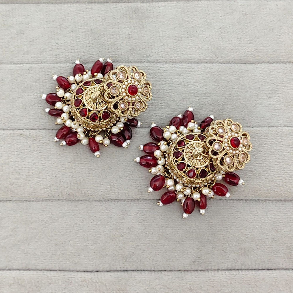 Rajwadi Collection Royal Crystal Stone Pearl And Beads Jhumki Earrings