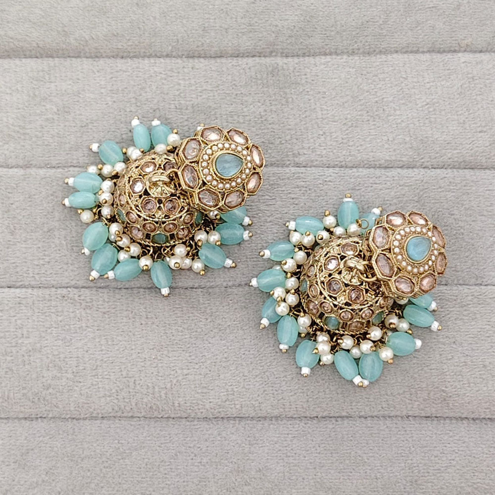 Rajwadi Collection Royal Crystal Stone Pearl And Beads Jhumki Earrings
