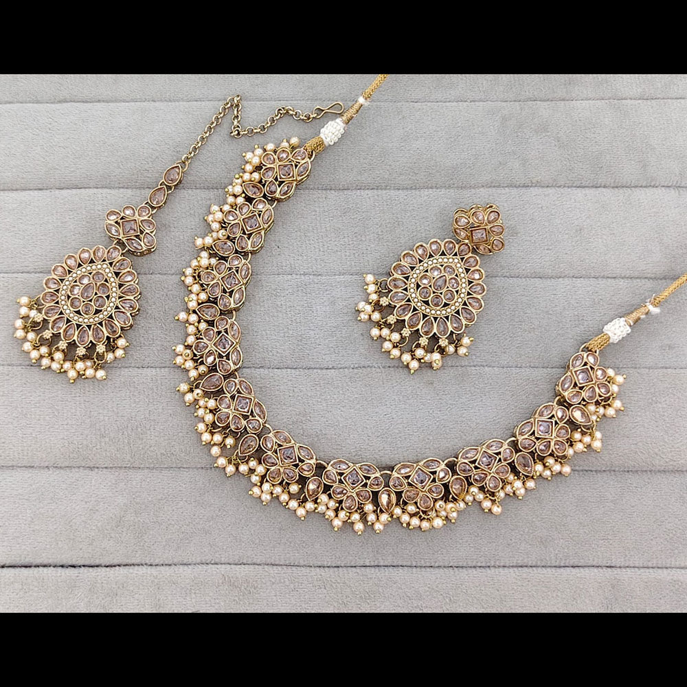 Rajwadi Collection Crystal Stone And Pearl Necklace Set