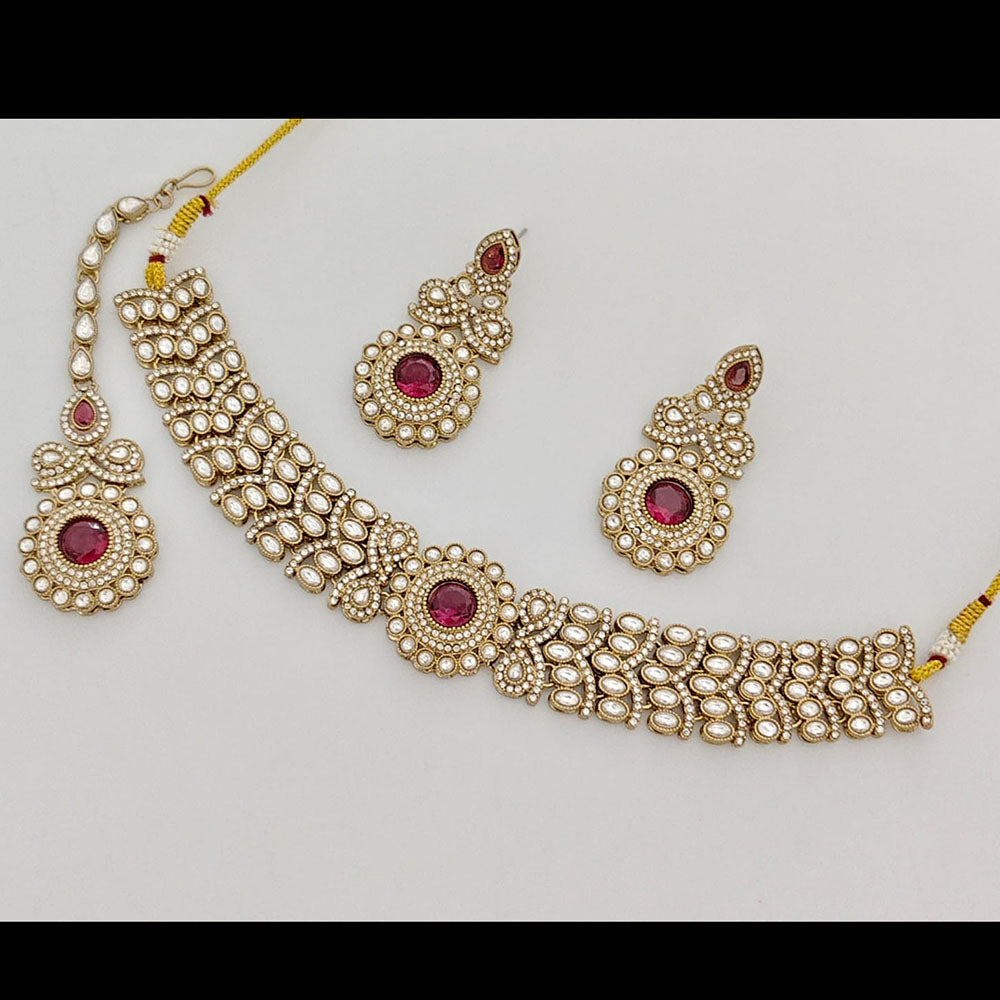 Rajwadi Collection Graceful Pota Stone And Austrian Stone Choker Necklace Set With Earrings